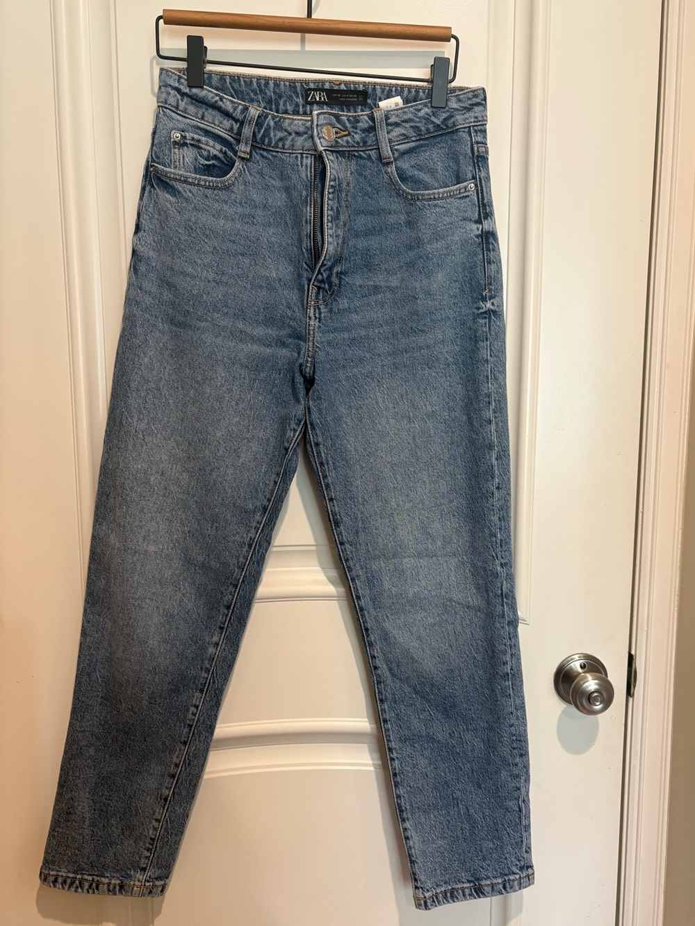Zara High Rise Straight Leg Stretch Denim Jeans